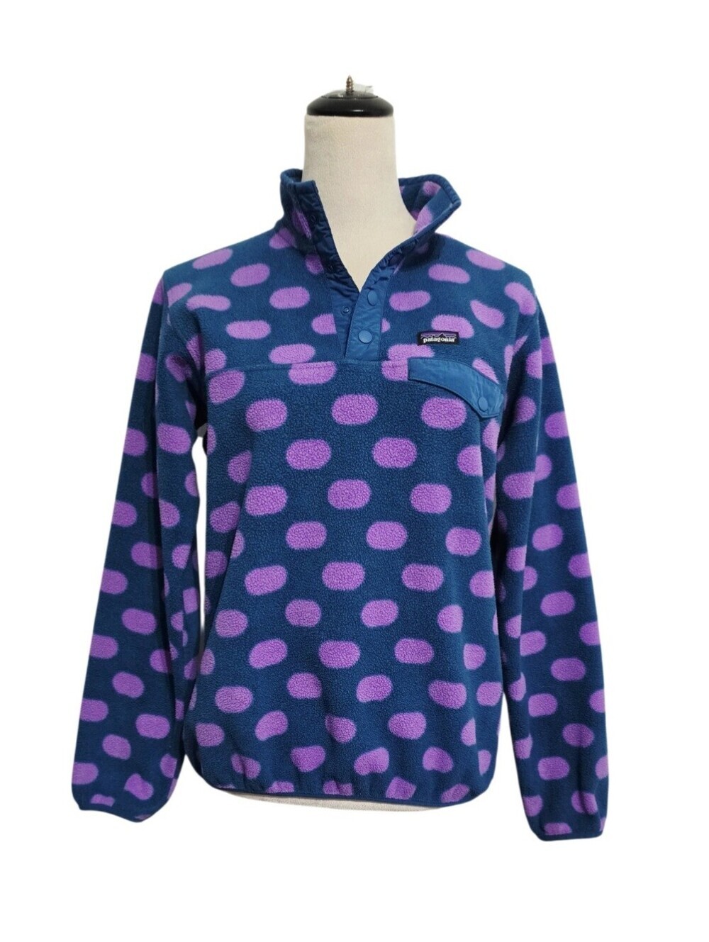 Patagonia Synchilla Snap-T Fleece Girls XXL 16-18 Polka Dot Blue Purple Pullover